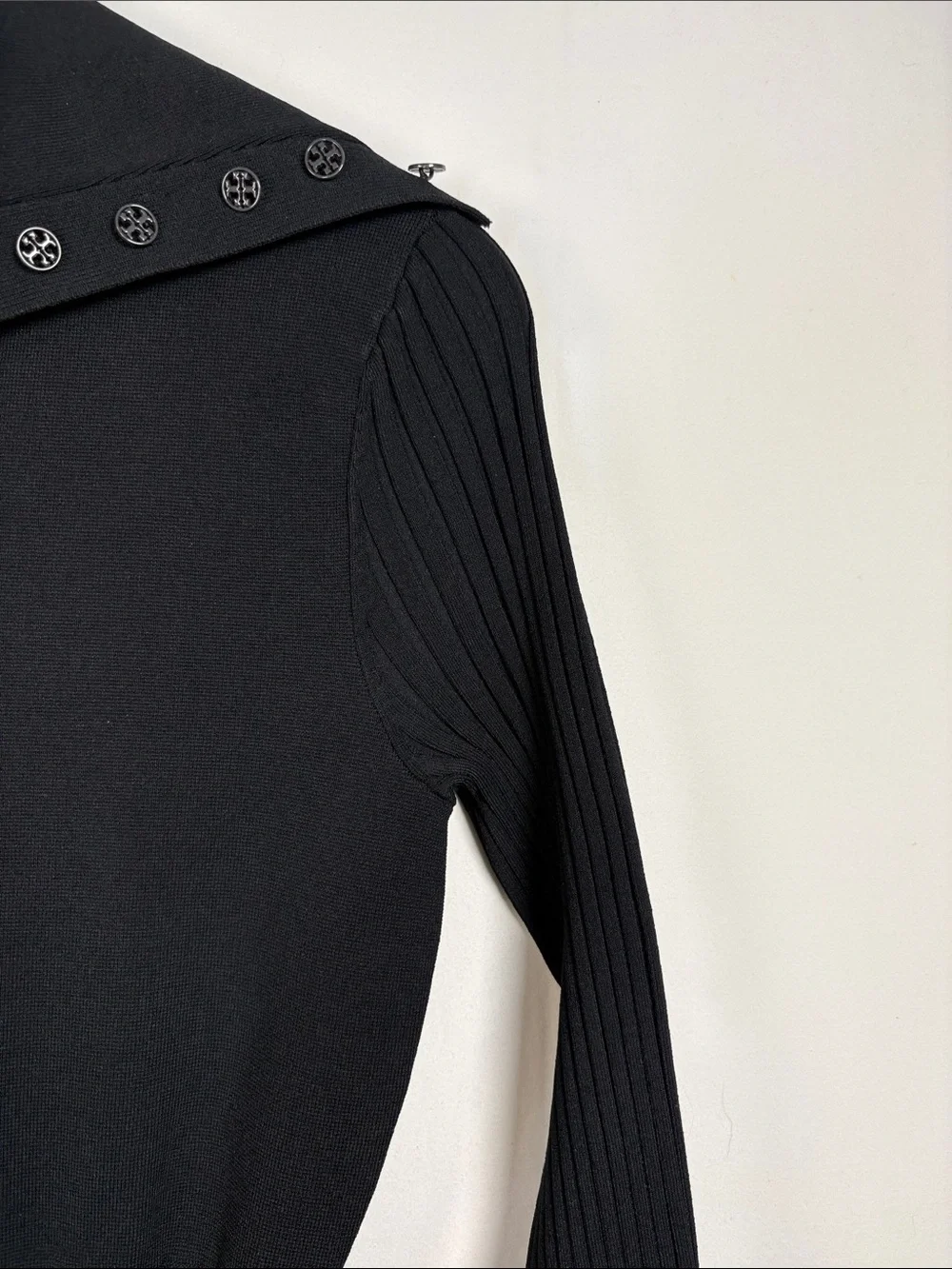 TORY BURCH NWOT Cotton Blend Black Knitted Polo Sweater Dress size small
